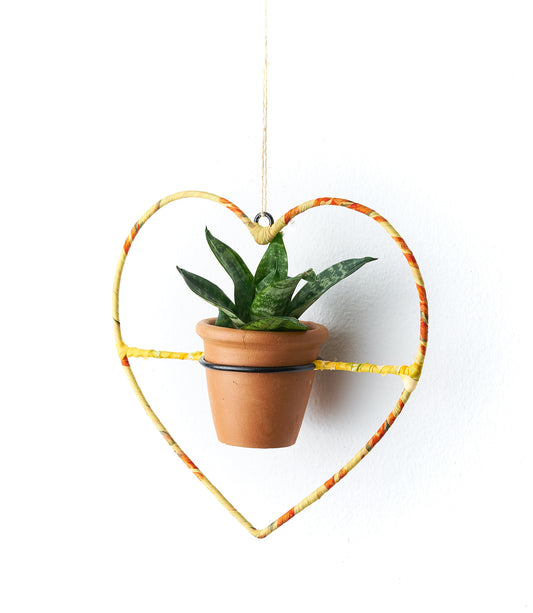 Upcycled Sari Wrapped Hanging Planter with Terracotta Plant Pot - Heart | Garden | Matr Boomie