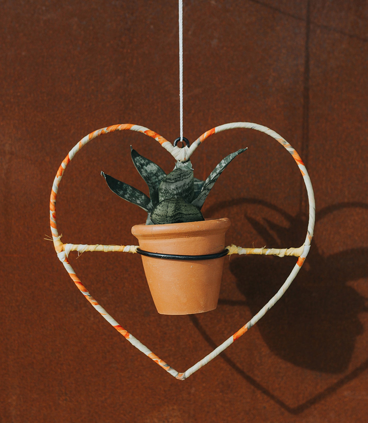 Upcycled Sari Wrapped Hanging Planter with Terracotta Plant Pot - Heart | Garden | Matr Boomie