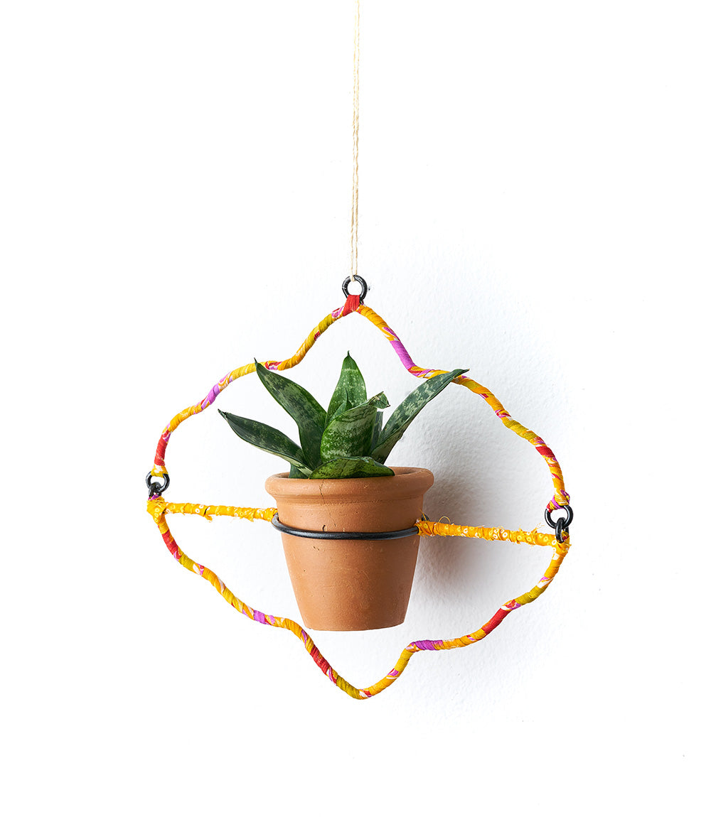 Upcycled Sari Wrapped Hanging Planter with Terracotta Plant Pot - Arches | Garden | Matr Boomie